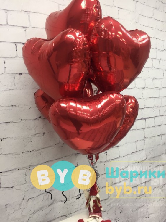 Букет фольгированных шаров "Красные сердца"