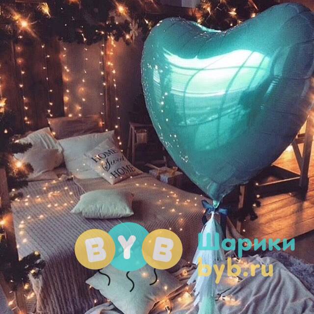 Шар фольгированный "Сердце большое" 91см, тиффани