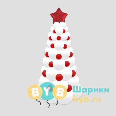 Елка из шаров белая с красным 150 см