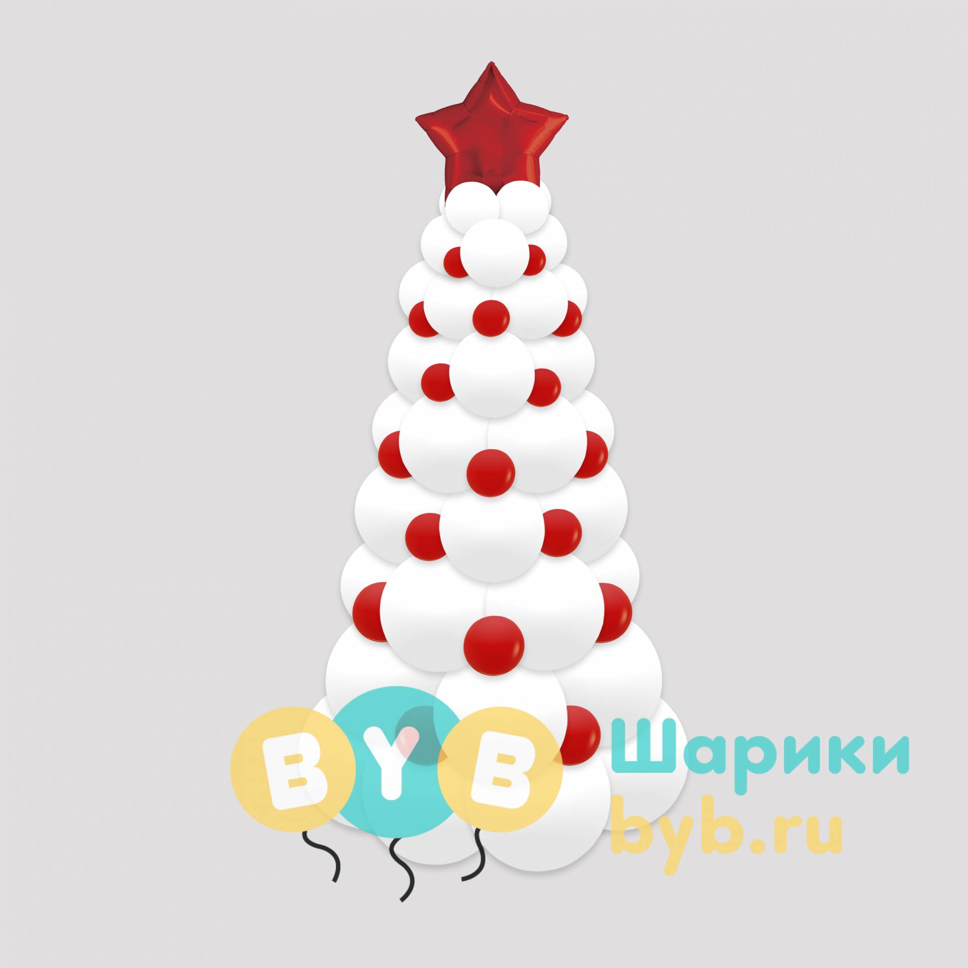 Елка из шаров белая с красным 150 см