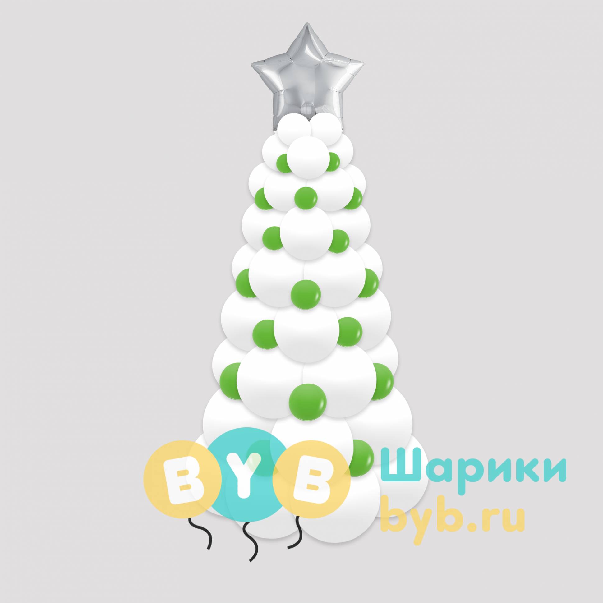 Елка из шаров белая с зеленым 150 см