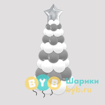 Елка из шаров белая с серым 150 см