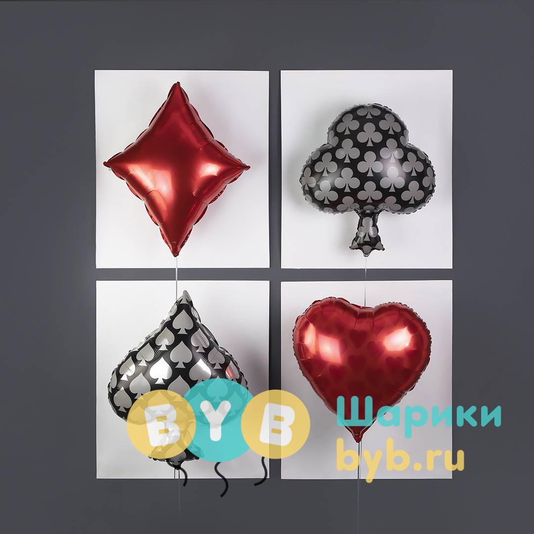 Шар фольгированный "Покер, Карточная масть: Трефы, Черный"