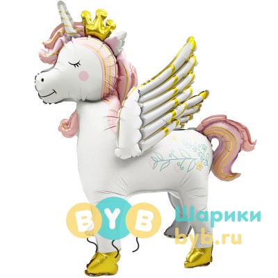 Шар фольгированный "Крылатый единорог, Розовый, Сатин"