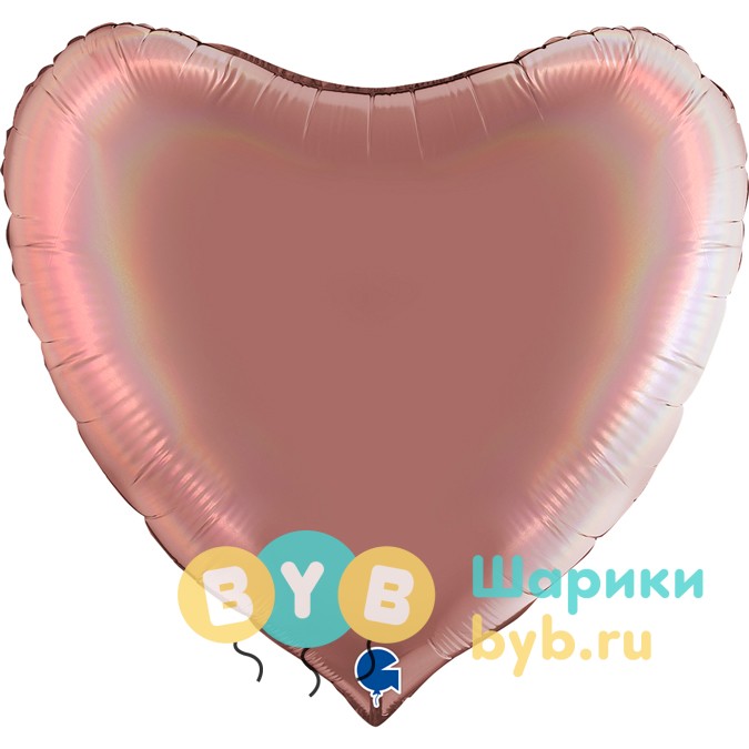 Шар фольгированный "Сердце большое"  91см, розовое золото голография