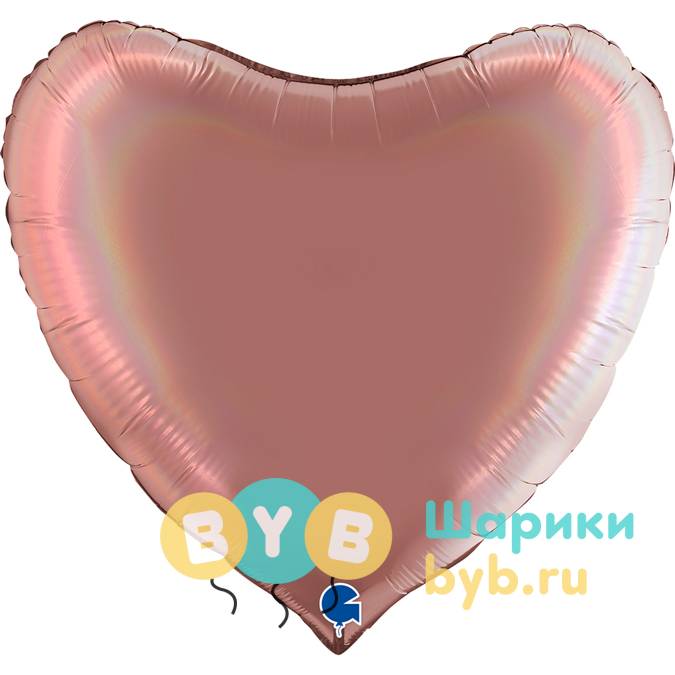 Шар фольгированный "Сердце большое" 91см, розовое золото голография