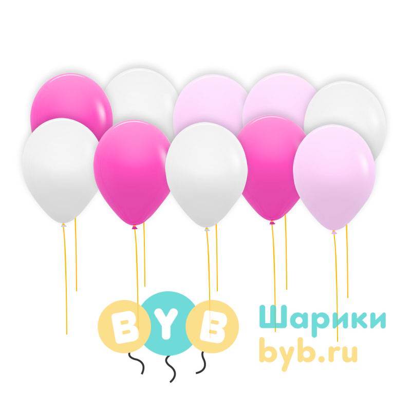 Шары под потолок белые, розовые и фуксия (пастель)