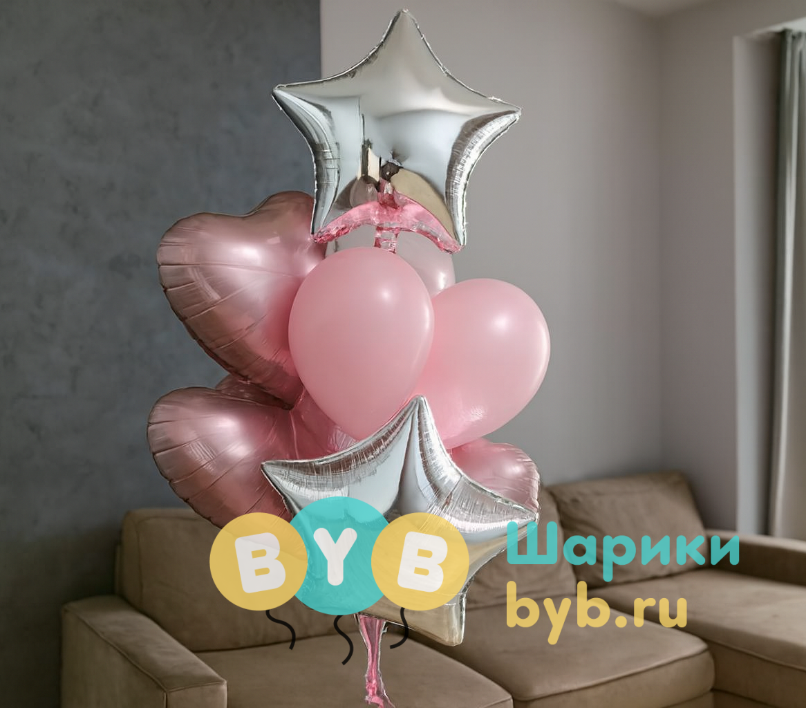 Букет шаров звезды и сердца