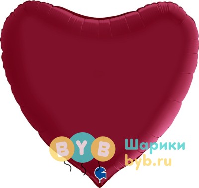 Шар фольгированный "Сердце большое" 91см, вишневый сатин