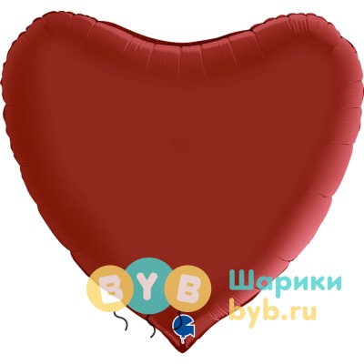 Шар фольгированный "Сердце большое" 91см, рубиновый сатин