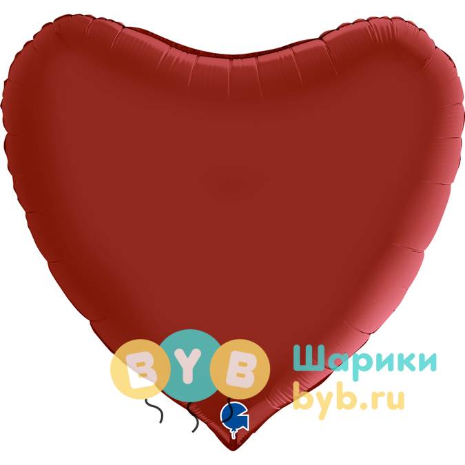 Шар фольгированный "Сердце большое" 91см, рубиновый сатин