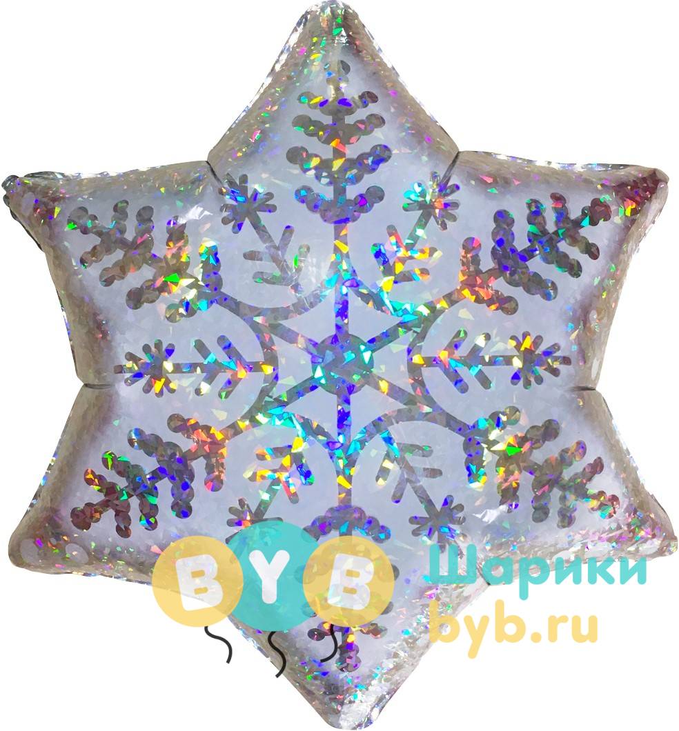 Шар фольгированный "Снежинка, Серебро, Голография"