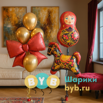 Сет шаров в русском стиле "Матрешка"