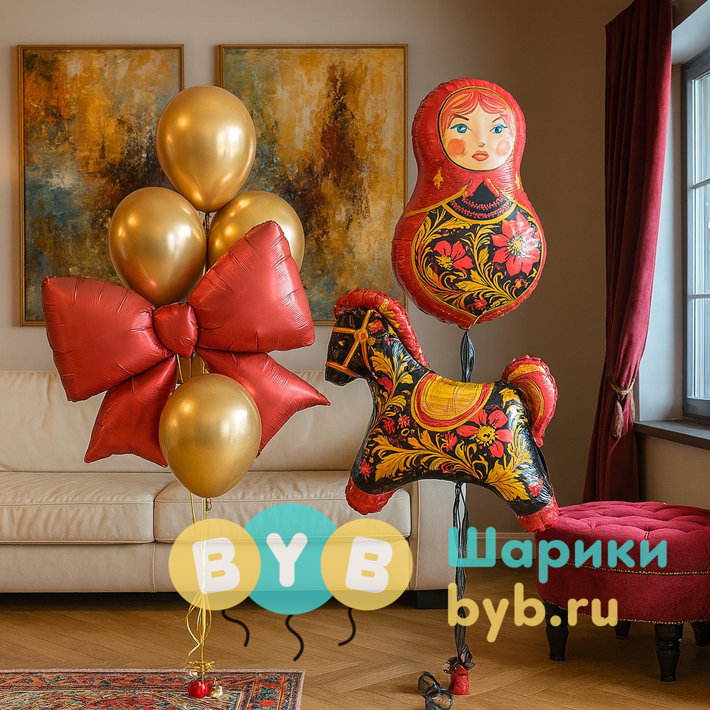 Сет шаров в русском стиле "Матрешка"