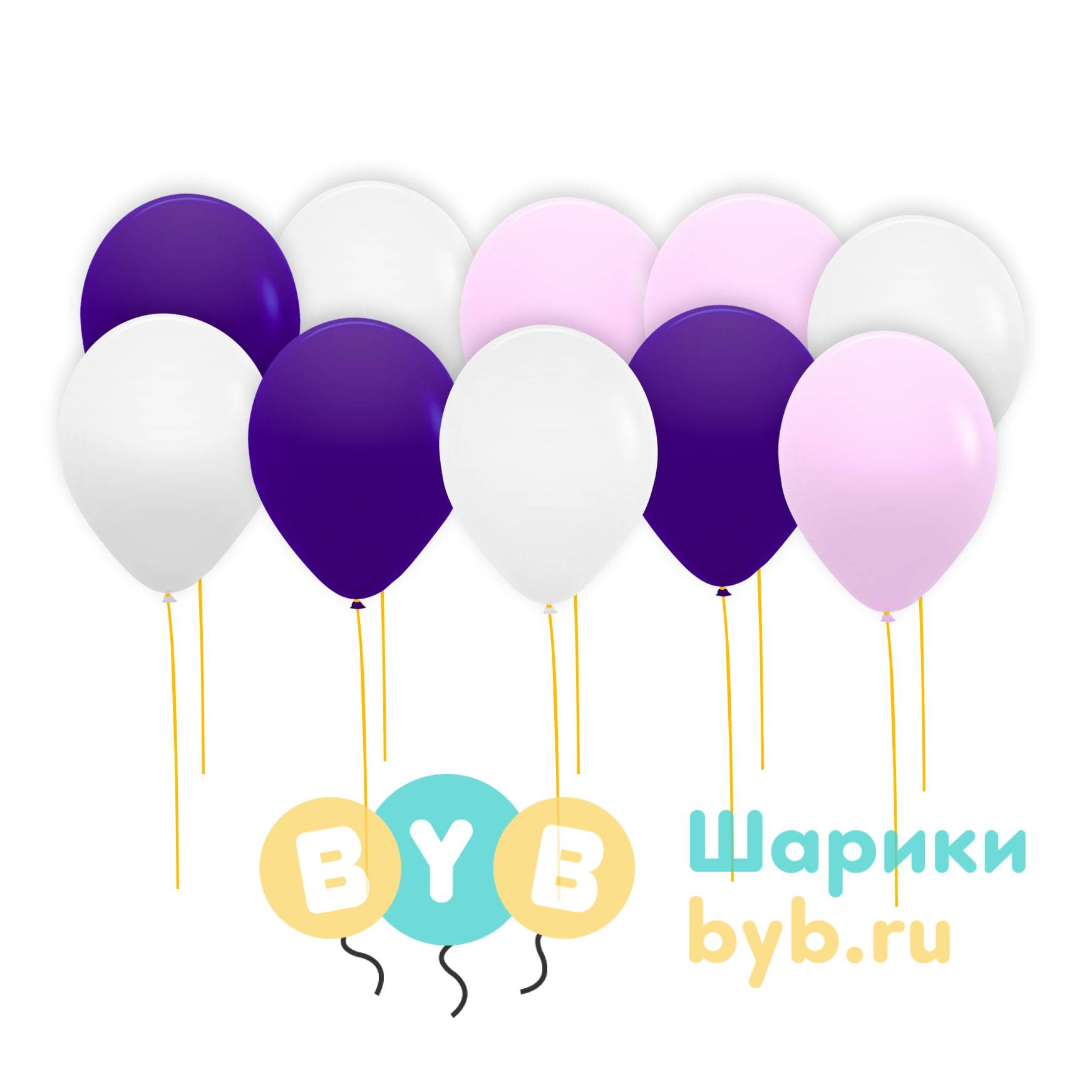 Шары под потолок белые, розовые и фиолетовые (пастель)