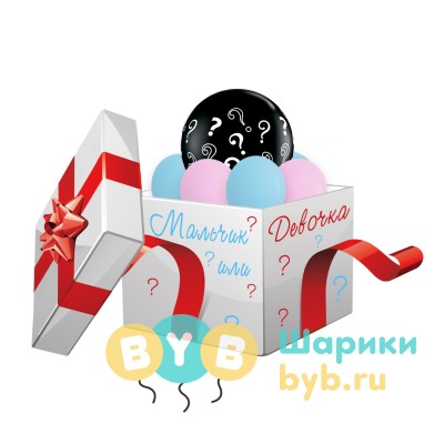 Коробка с шариками и надписью "Мальчик или девочка" 6 шт.