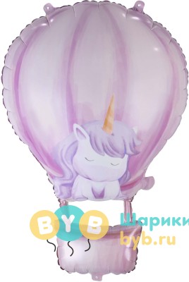 Шар фольгированный "Воздушный шар, Нежный единорог"