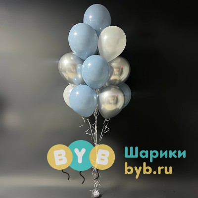 Фонтан из шаров хром и латексных шаров в цвете индиго