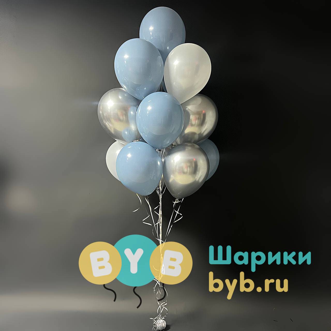 Фонтан из шаров хром и латексных шаров в цвете индиго
