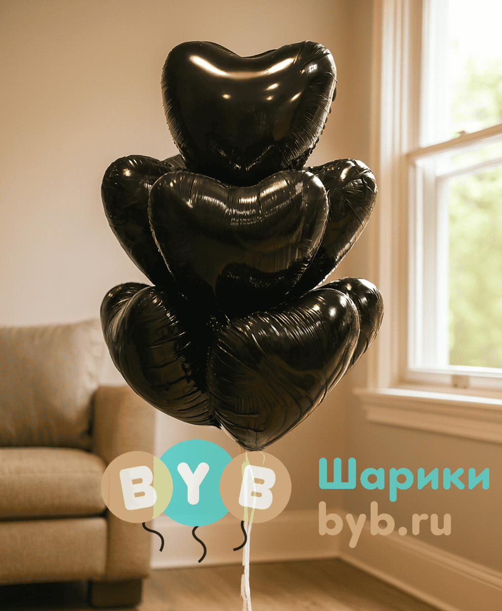 Букет шаров из черных сердец