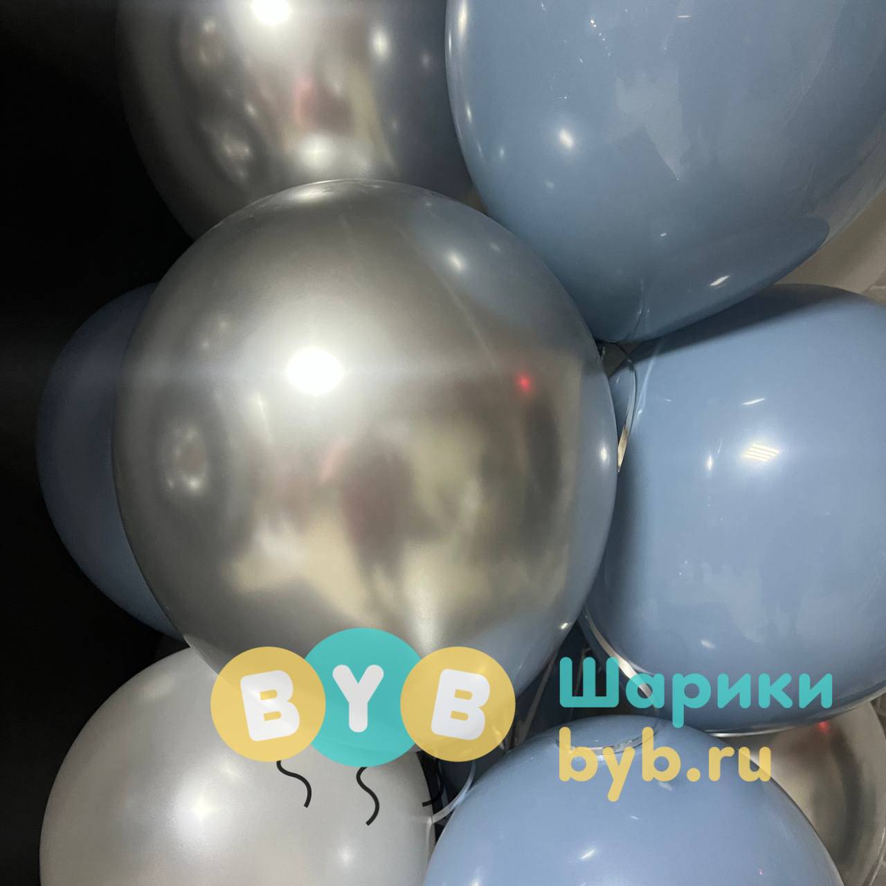 Сет из цифры и фонтана воздушных шаров "Индиго и серебро"