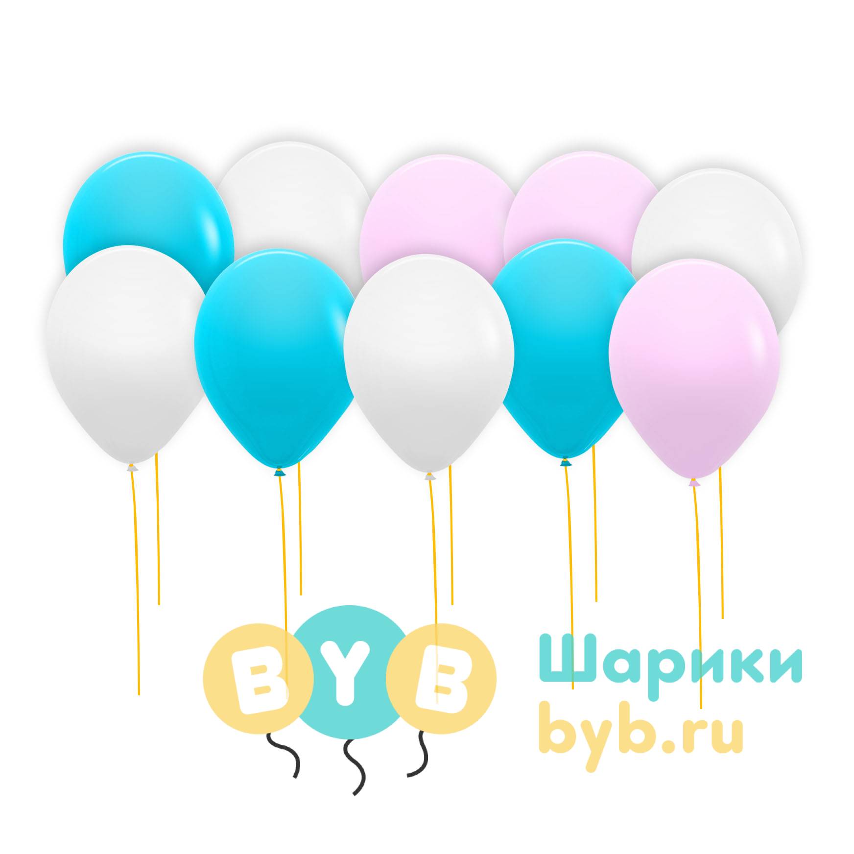 Шары под потолок белые, голубые и розовые (пастель)