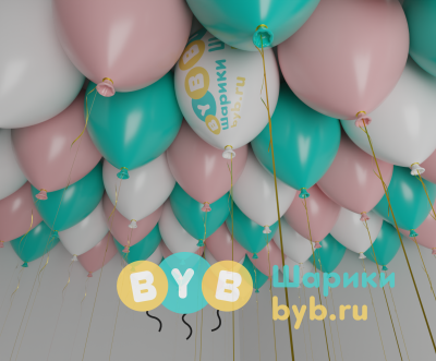 Шары под потолок белые, розовые и тиффани (пастель)