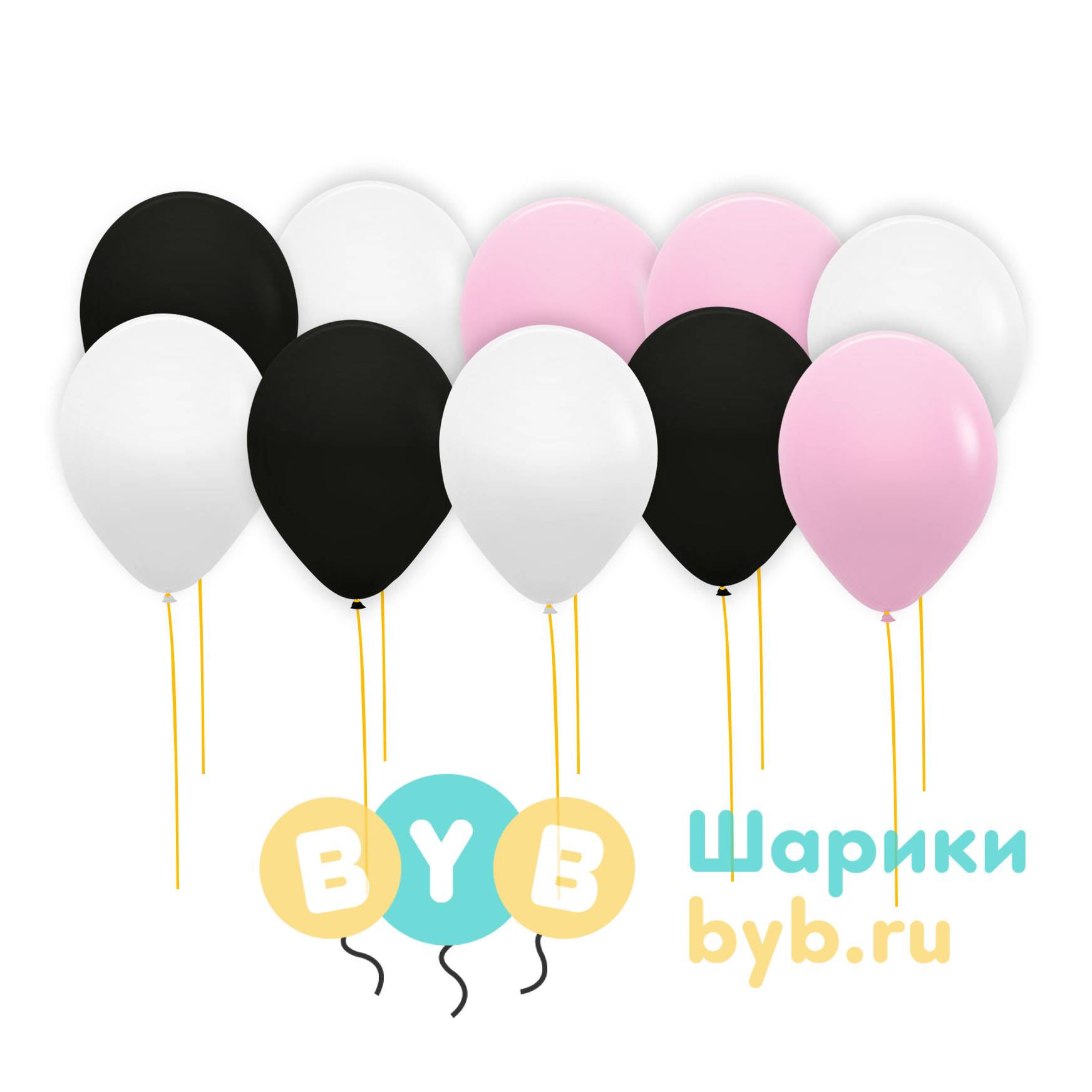 Шары под потолок белые, розовые и черные (пастель)