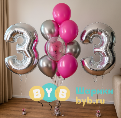 Сет воздушных шаров на день рождения женщины "33"