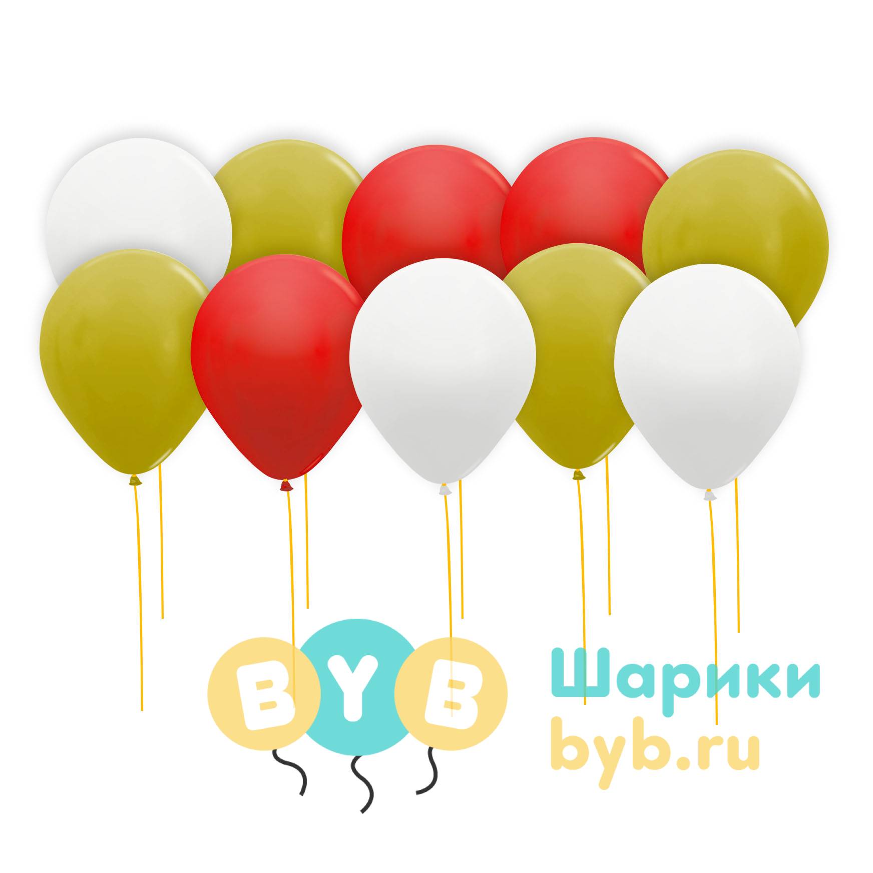 Шары под потолок красные, золотые и белые (металлик)