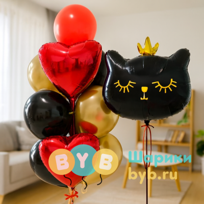 Сет воздушных шаров с черной кошечкой-принцессой