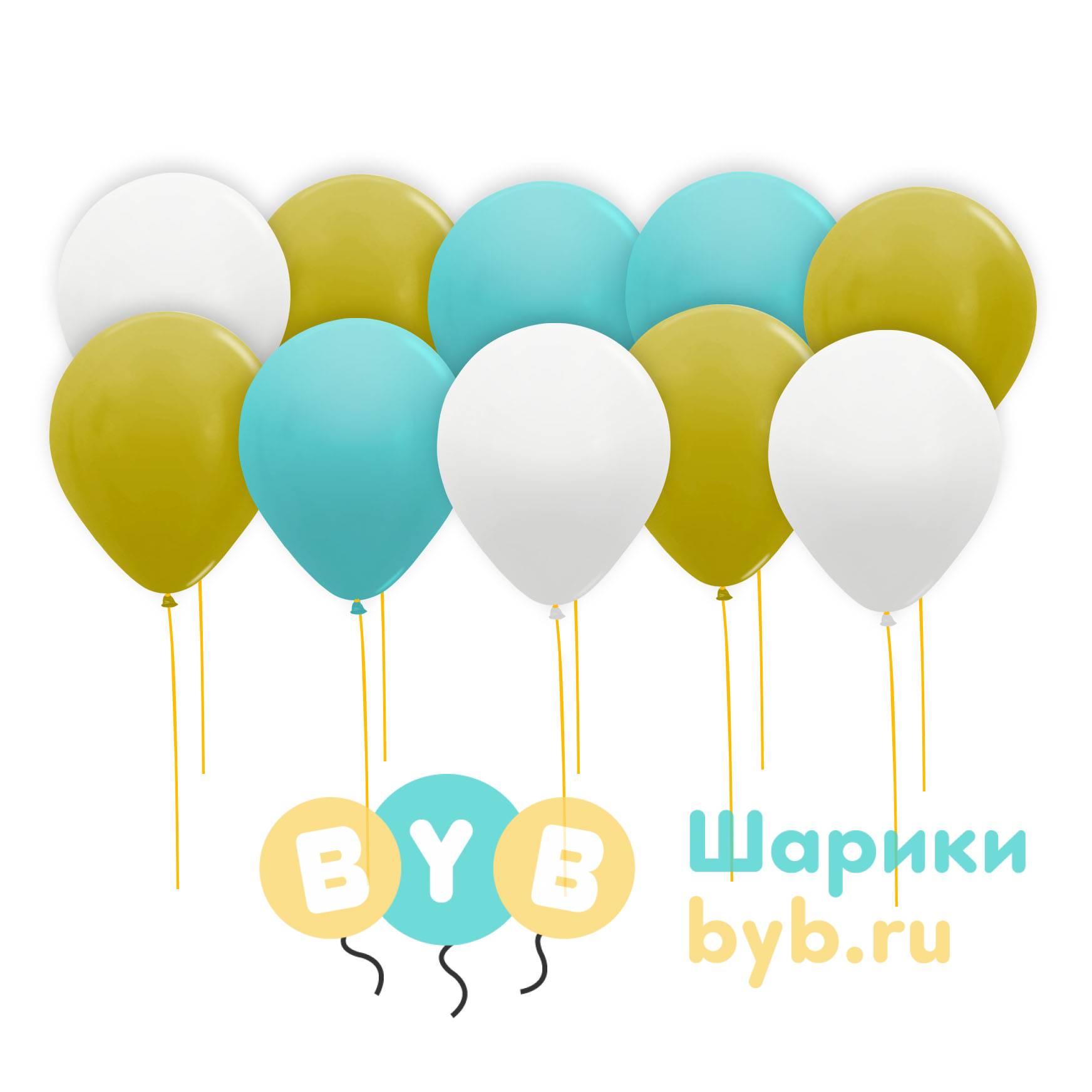 Шары под потолок золотые, белые и тиффани (металлик)