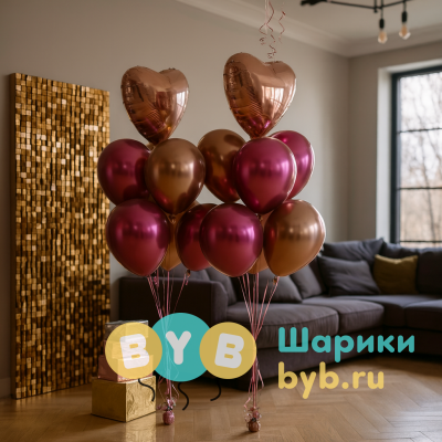 Сет из двух фонтанов с сердцем и шарами хром