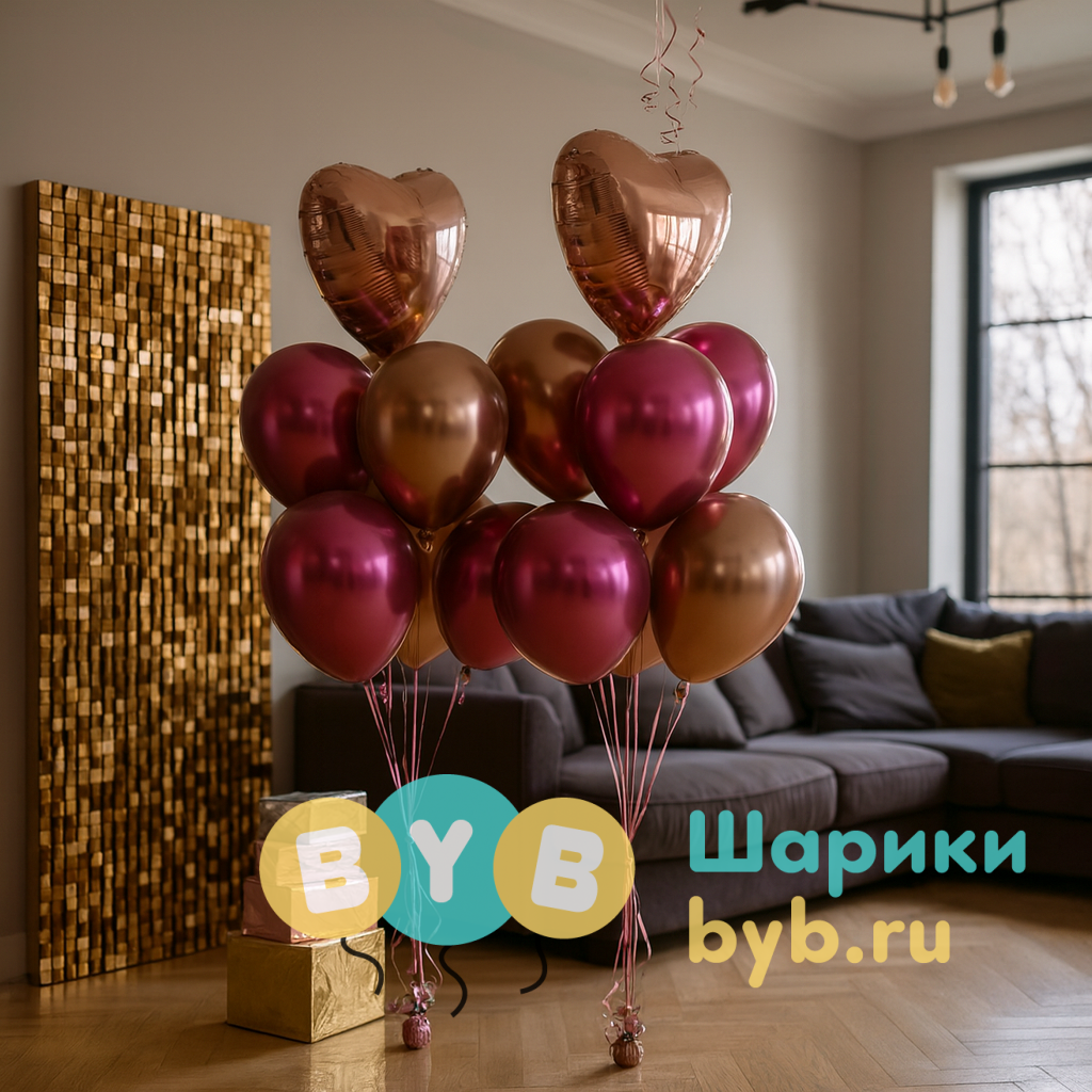 Сет из двух фонтанов с сердцем и шарами хром