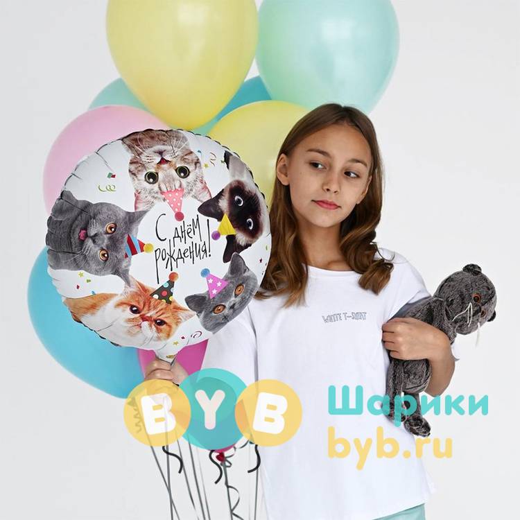 Шар фольгированный "Котики фотографичные"