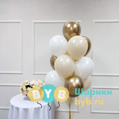 Фонтан воздушных шаров бежевый с золотом