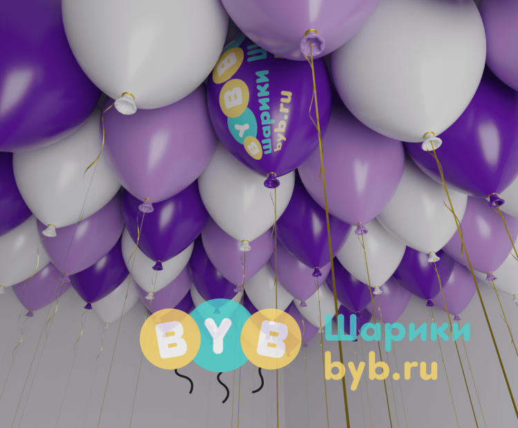 Шары под потолок фиолетовые, сиреневые и белые (пастель)