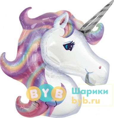 Шар фольгированный "Голова единорога" фиолетовый