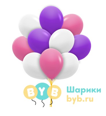Облако шаров белые, розовые и фиолетовые (пастель)