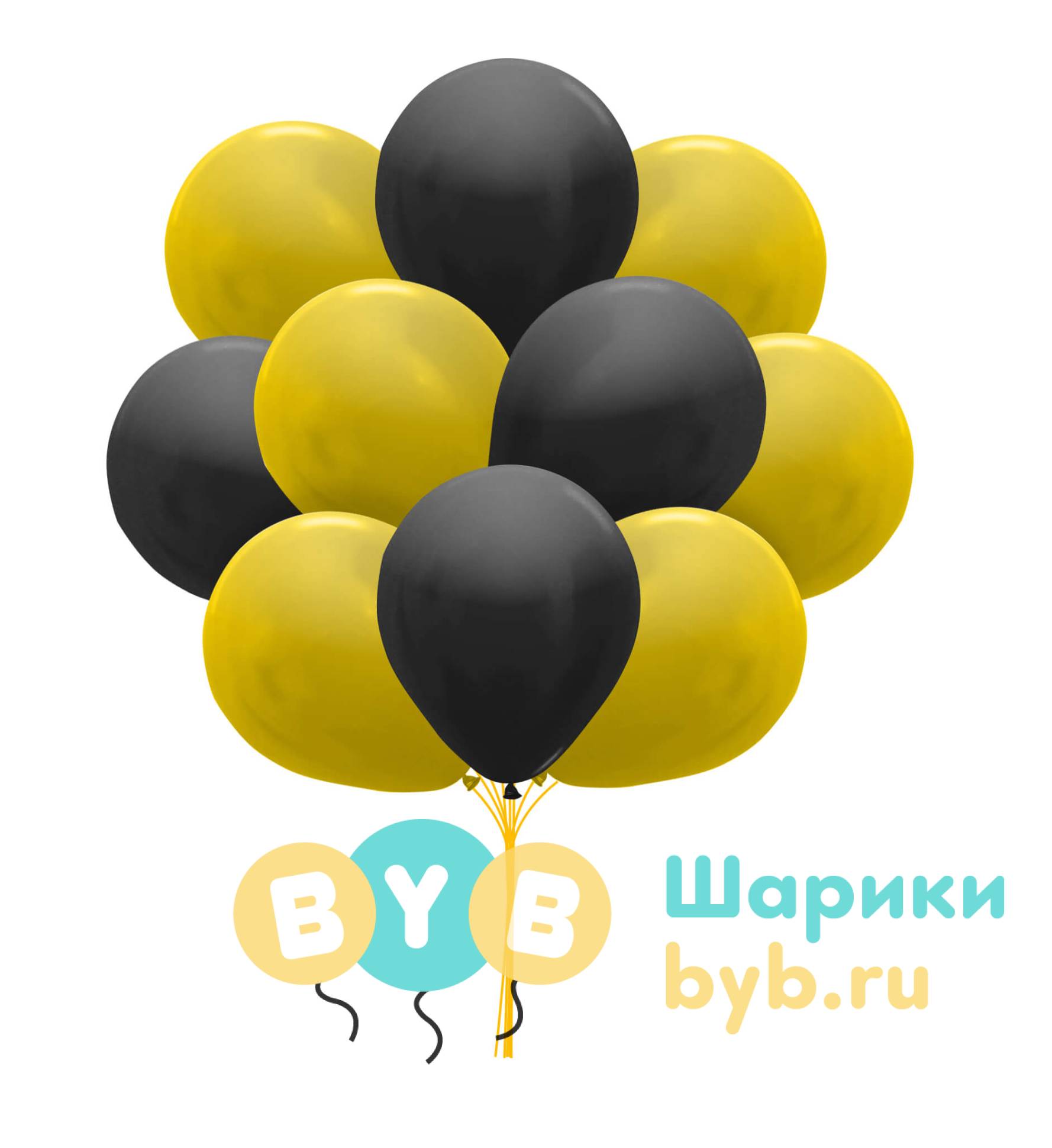 Облако шаров золотые и черные (металлик)