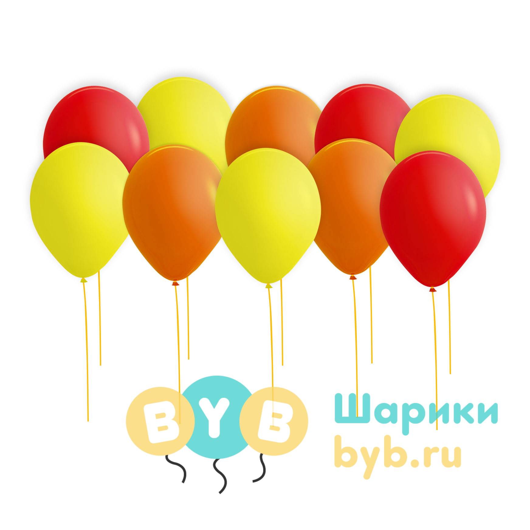 Шары под потолок красные, желтые и оранжевые (пастель)