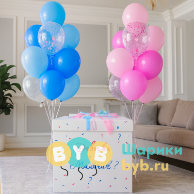 Набор на гендер-пати с коробкой и фонтанами воздушных шаров