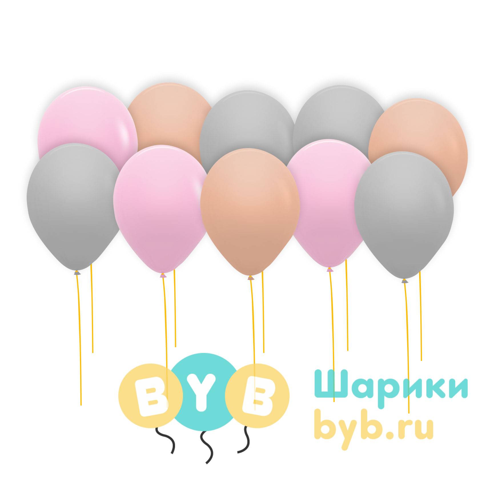 Шары под потолок розовые, персиковые и серые (пастель)