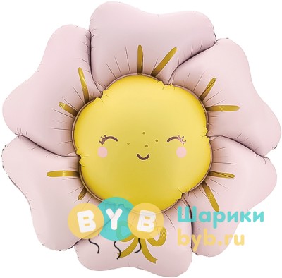 Шар фольгированный "Цветок, Солнышко, Розовый, Сатин" 100см