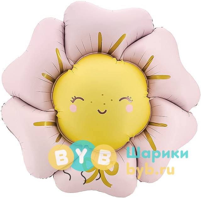Шар фольгированный "Цветок, Солнышко, Розовый, Сатин" 100см