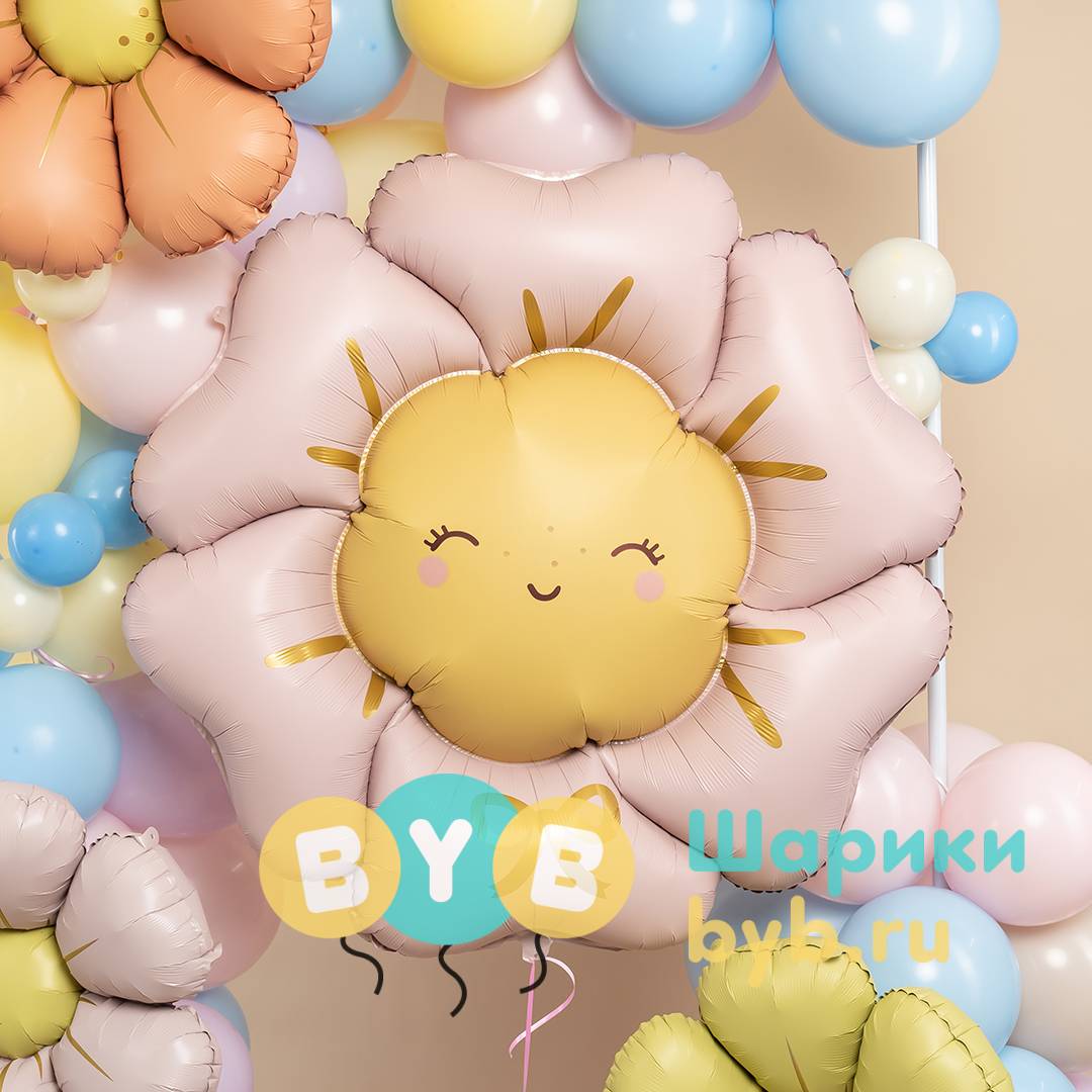 Шар фольгированный "Цветок, Солнышко, Розовый, Сатин" 100см