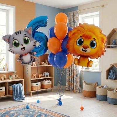 Сет воздушных шаров на 6 лет «Котёнок и Львёнок»