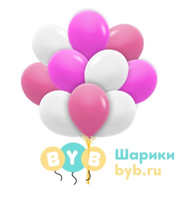 Облако шаров белые, розовые и фуксия (пастель)