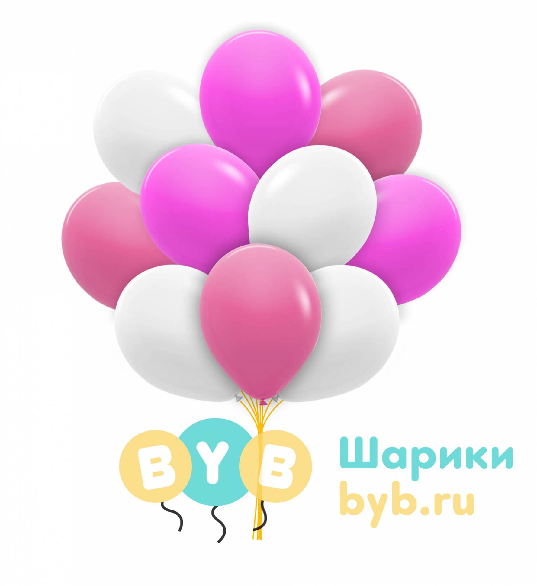 Облако шаров белые, розовые и фуксия (пастель)