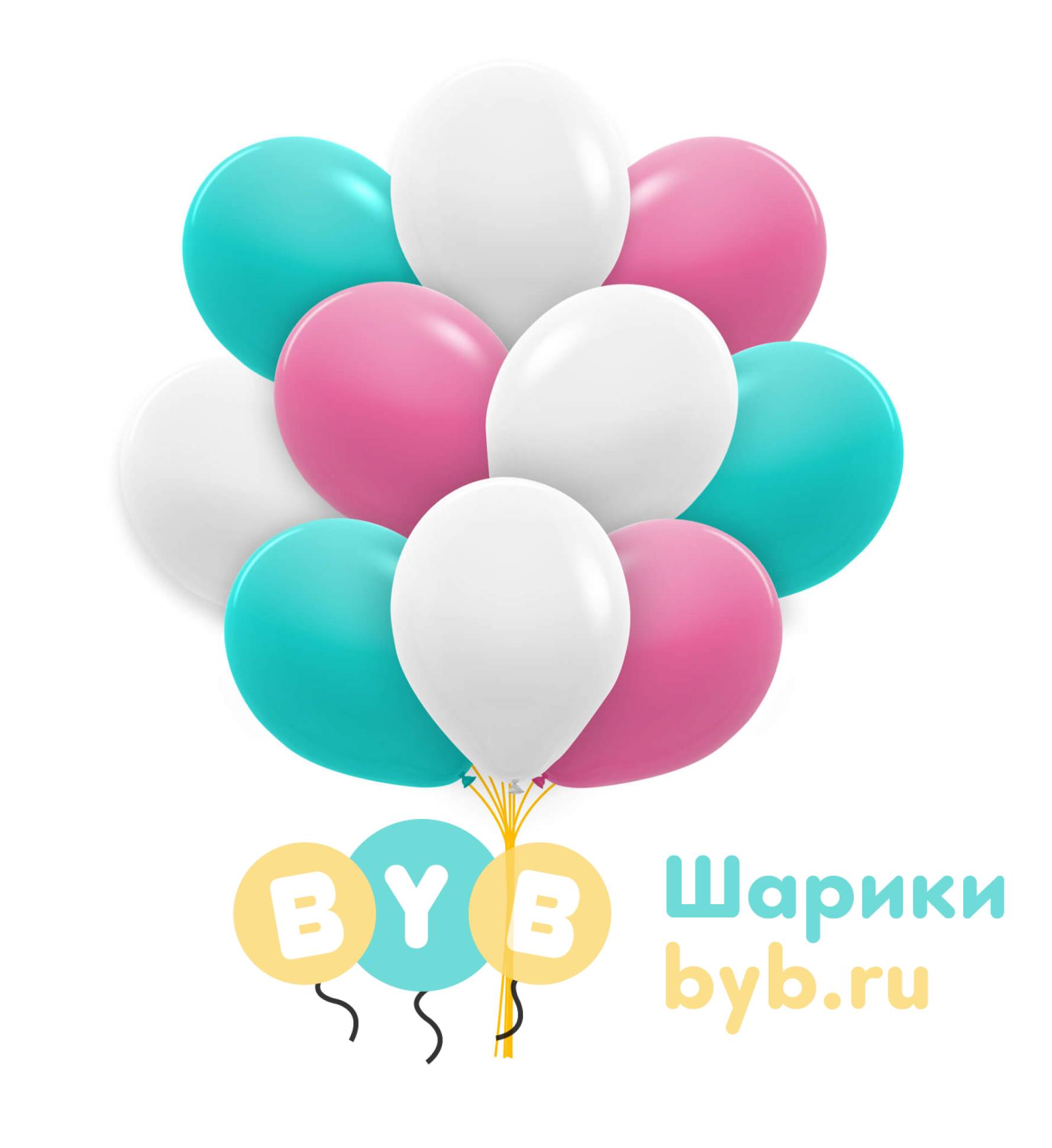 Облако шаров белые, розовые и тиффани (пастель)